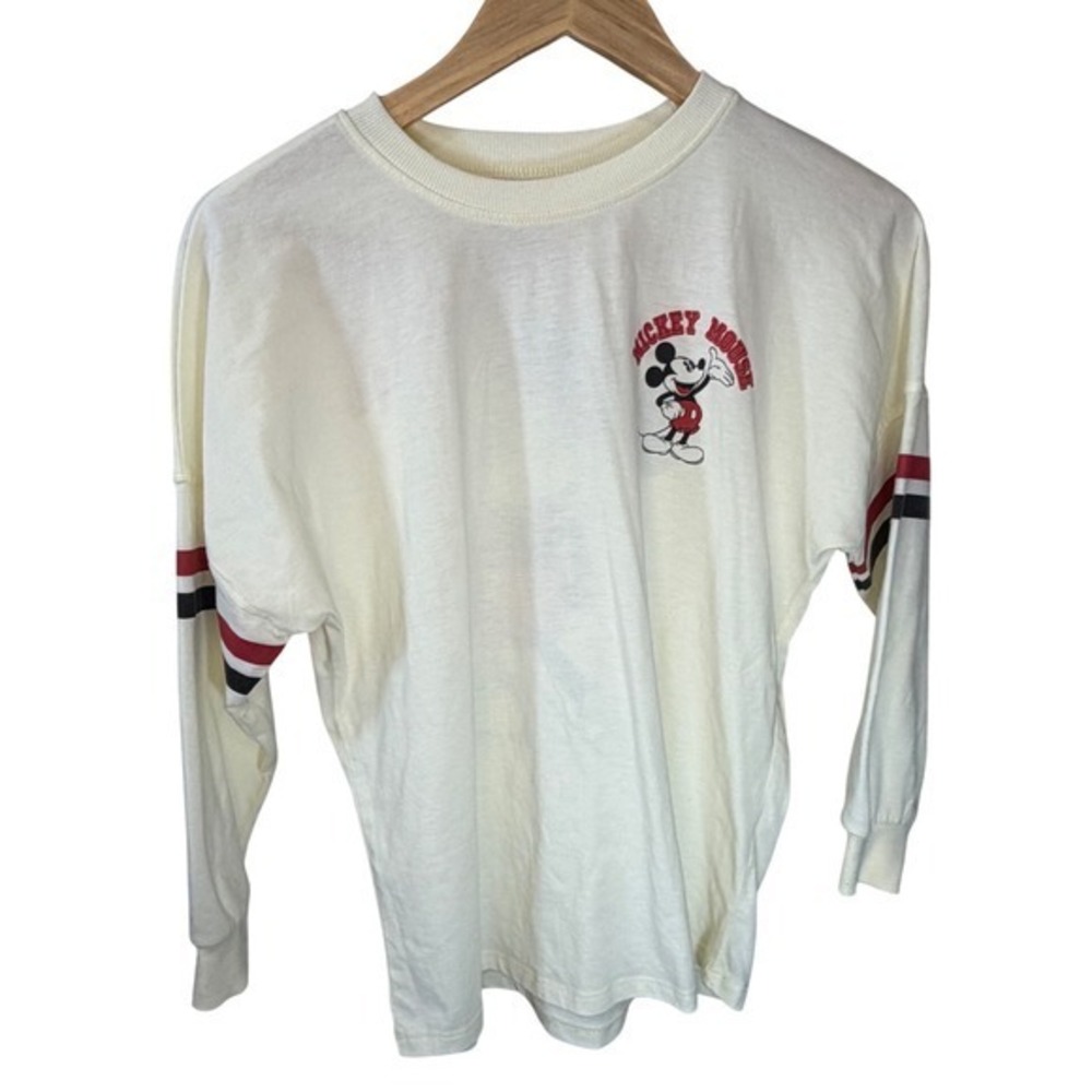 Disney Mickey Mouse Kids Cream Long‎ Sleeve Varsity Stripe Graphic T-Shirt LG